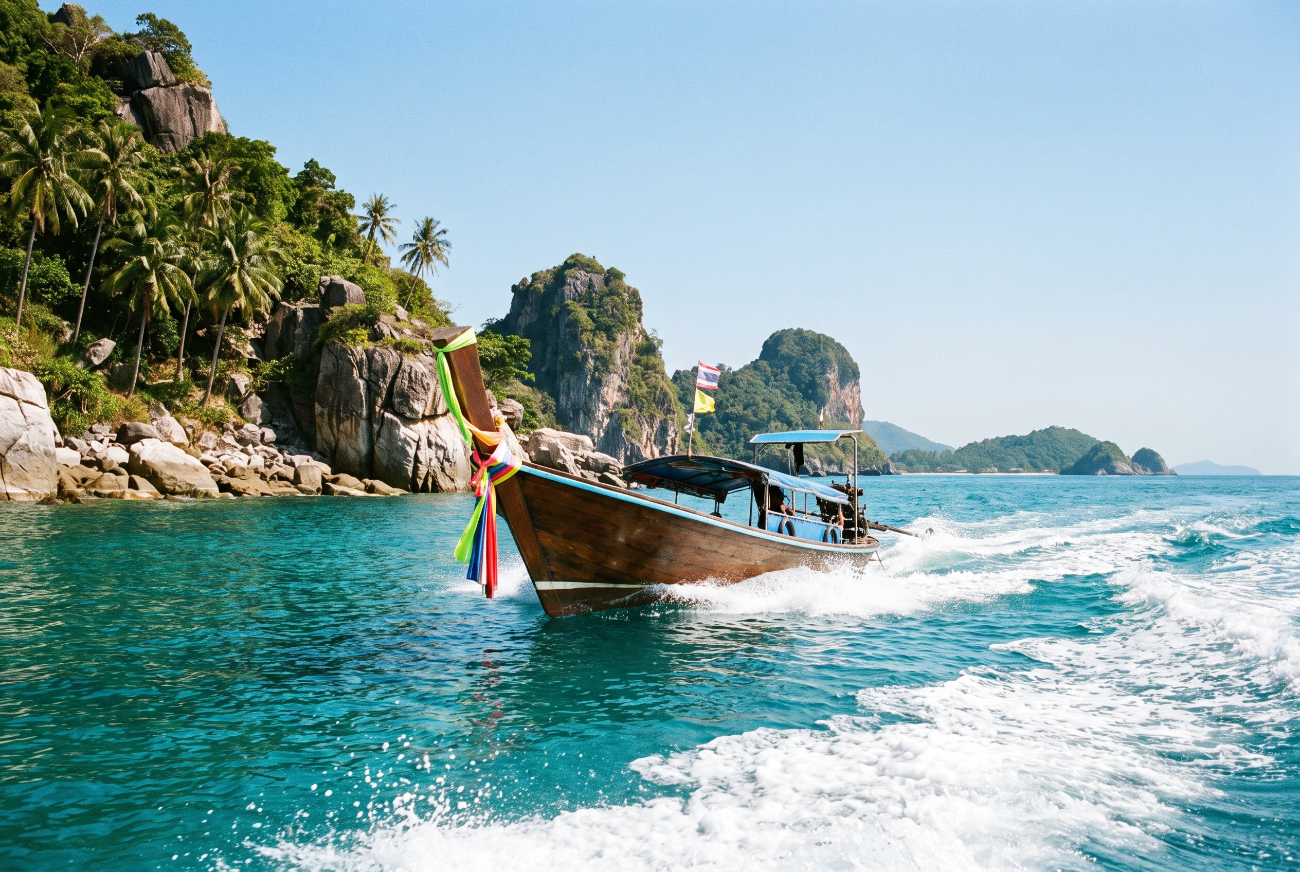 Longtail boat on Koh Tao turquoise water